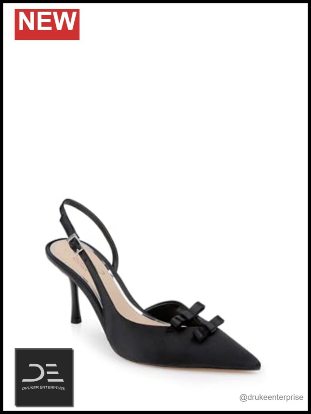 Pointed Toe Slingback Pumps, Stiletto Heel, Satin Polyester, Black